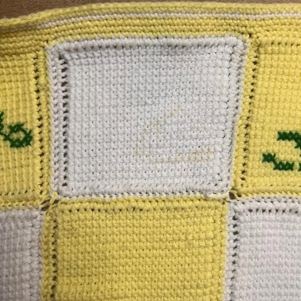 Vintage Handmade Crochet Afghan Blanket 36x44” Little Dutch Girl & Flowers (C06)